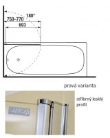 JIKA CUBITO vanová zástěna jednodílná 75 x 140 cm, levá, sklo transparent   H2574250026681